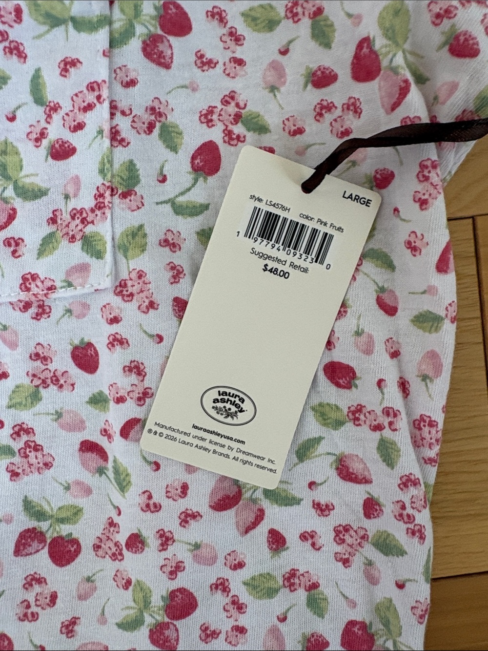 Laura Ashley Pink & Green Strawberry Print Short-Sleeve Pajama Set - Picture 4 of 8